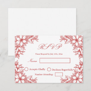 Rött bröllop RSVP med utsmyckad blomgrafik OSA Kort