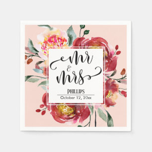 Rött bröllopsbukett Mr & Mrs Script, rosé Pappersservett