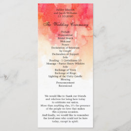 Rött bröllopsprogram med vattenfärg. Koralceremoni Program