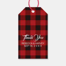 rött buffelstöd för rustiska vinterbröllop presentetikett