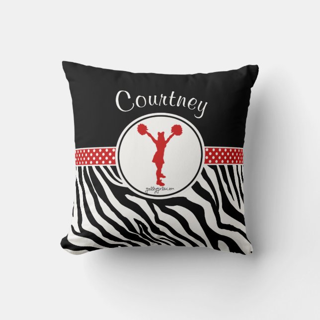 Rött din kända zebra tryckhejaklacksledare/Pom Kudde (Framsida)