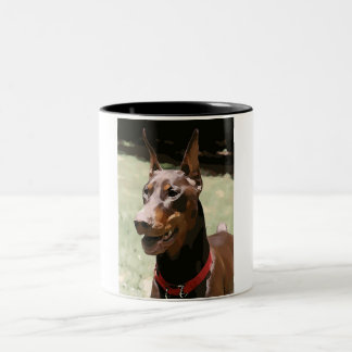 Rött Dobermanporträtt (v9-2) Två-Tonad Mugg