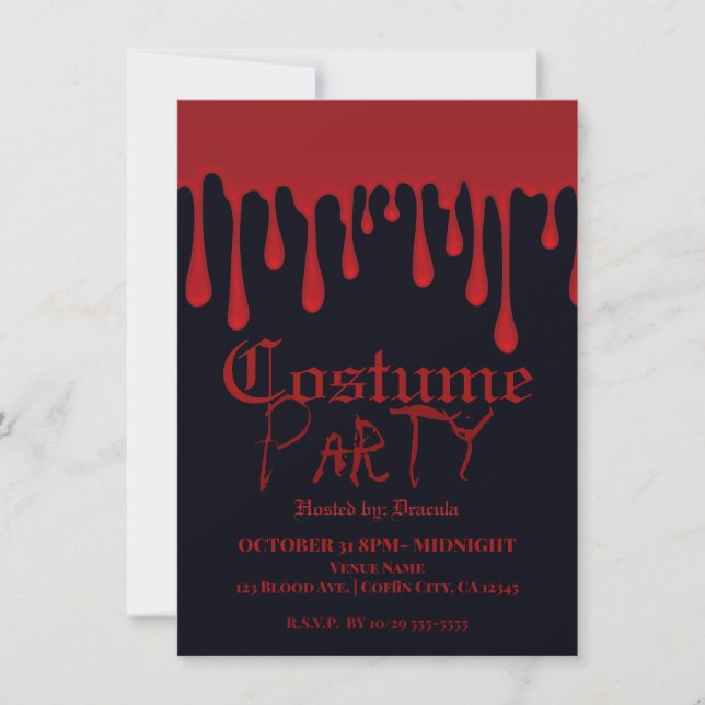 Rött droppande blod dropar Halloween kostymfest Inbjudningar (Framsida)