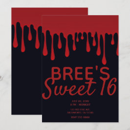 Rött droppande blod dropar Halloween Sweet 16-fest Inbjudningar