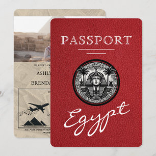 Rött egyptiskt pass med bröllopsinbjudan inbjudningar