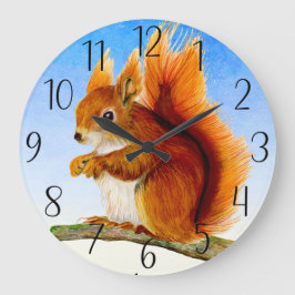 Rött ekorrefärgat vykort för färgsfärg stor klocka