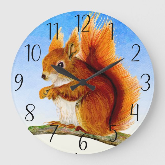 Rött ekorrefärgat vykort för färgsfärg stor klocka (Framsida)