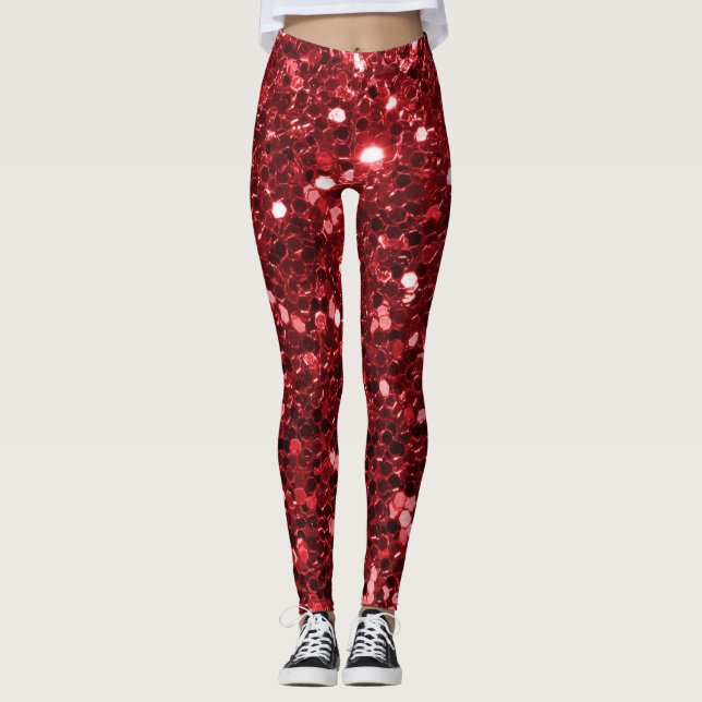 Rött Fauxglitter Leggings (Framsida)