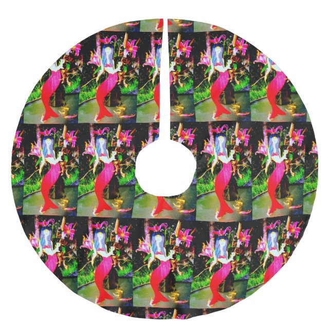 rött festa för sjöjungfruskönhetar julgransmatta borstad polyester (Framsidan)