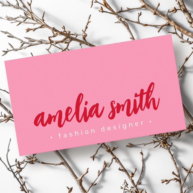 Rött fet skript, rosa visitkort (Red bold script pink business card)