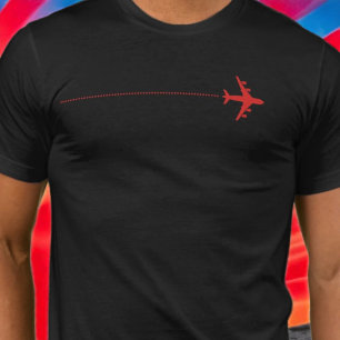 Rött flygplan med prickad linje svart t shirt
