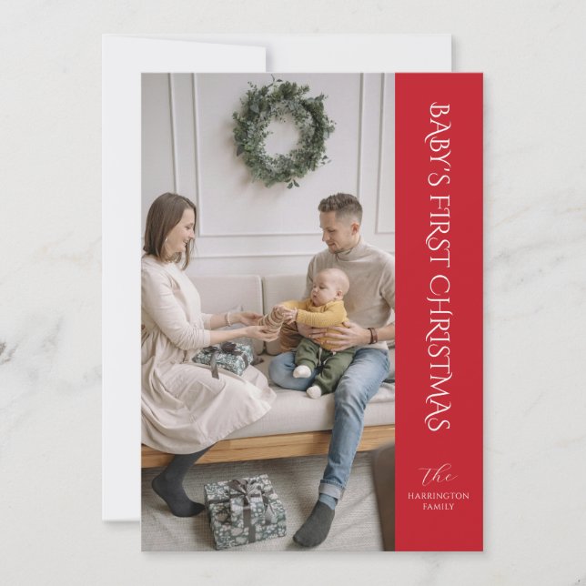 Rött fotkort för första julen i baby (Framsida)