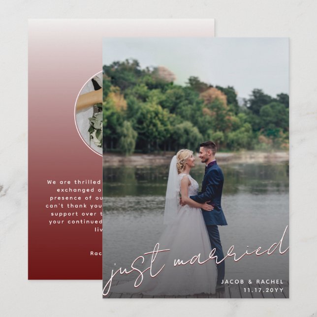 Rött foto Bröllop i Mörken Ny gifta Skriptöverlägg Meddelande (Fram/baksida)