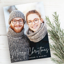 Rött foto för god jul elegant-skript julkort