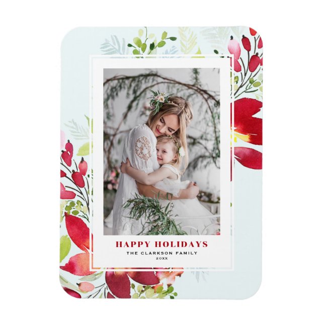 Rött foto för vattenfärgjulblommor magnet (Vertikal)