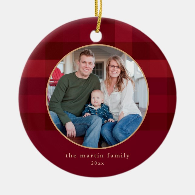 Rött foto-jul med avbrutet stift julgransprydnad keramik (Framsidan)