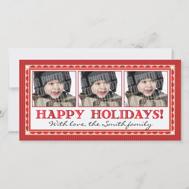 Rött fotokort för rand 3 julkort (Framsida)