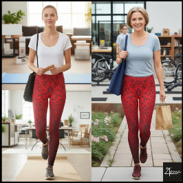Rött fragmenterat abstrakt svart ombre-mönster leggings