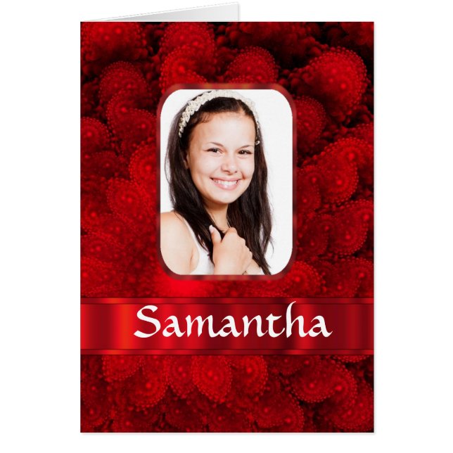 Rött fraktalfoto gräns hälsningskort (Framsidan)