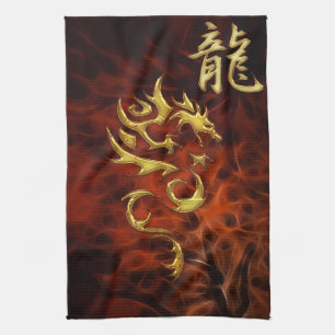 Rött franktal-år för Dragon Asian Towel Kökshandduk