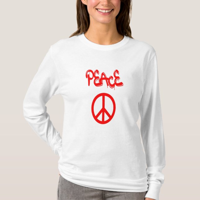 Rött Fredstecken med Peace Spout i Graffiti T Shirt (Framsida)
