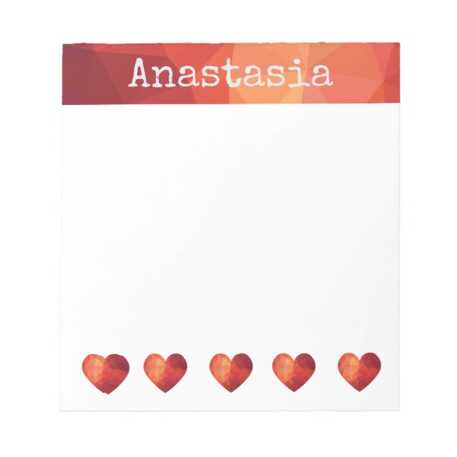 Rött geometriskt hjärta och personlig namn ram anteckningsblock (Framsida)