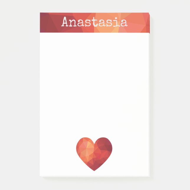 Rött geometriskt hjärta och personlig namn ram post-it block (Framsida)
