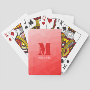 Rött geometriskt nätmönster Monogram Casinokort