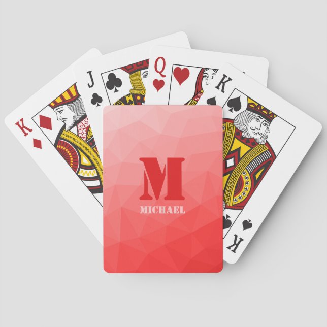 Rött geometriskt nätmönster Monogram Casinokort (Baksidan)