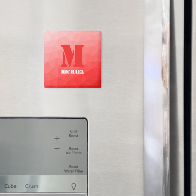 Rött geometriskt nätmönster Monogram Magnet (In Situ (Fridge))