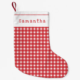 Rött Gingham God Jul Personlig Liten Julstrumpa