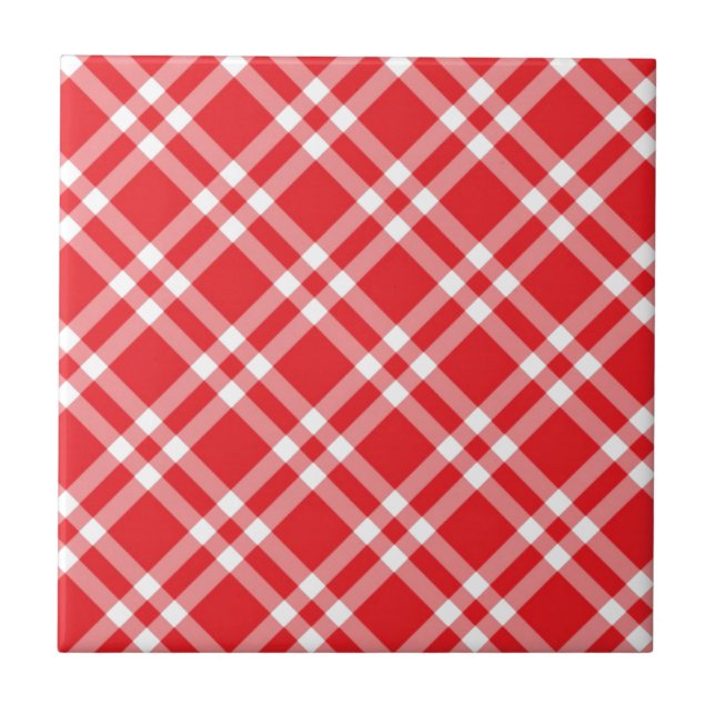 Rött Gingham Mönster Kakelplatta (Framsidan)