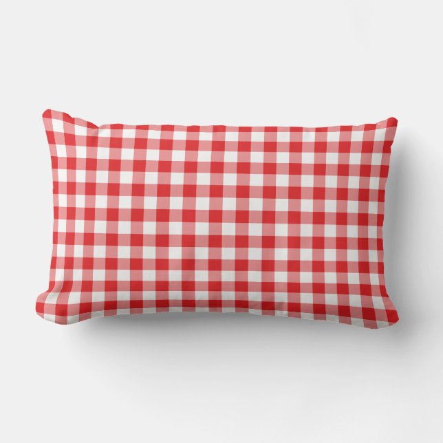 Rött Gingham-mönster Lumbarkudde (Framsida)