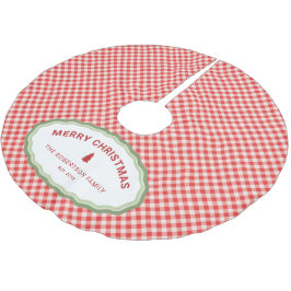 Rött Gingham Personlig God Jul Högtid Julgransmatta Borstad Polyester