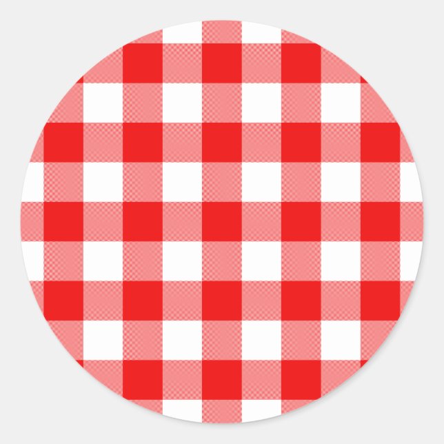 Rött Gingham Runt Klistermärke (Framsida)