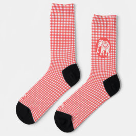 Rött gingham-rutigt med vit elefant