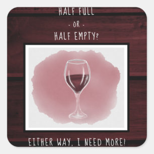 Rött glas i Vin, halvtom Fullt, vattenfärg Fyrkantigt Klistermärke