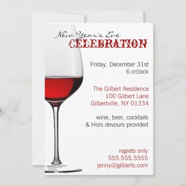 Rött glas i Vin, nyårsinbjudningar Inbjudningar (Framsida)