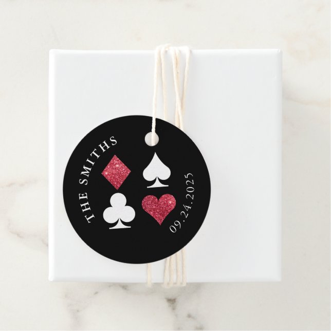 Rött Glitter-kort Kostym Bröllop datum och Namn Gåvor Etiketter (På plats)