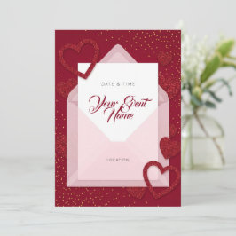Rött glitterhjärta Rosa kuvert Romantisk Inbjudningar