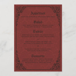 Rött gotiic Victorian Damask Wedding Menu-kort Meny