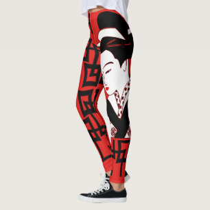 rött grafiskt för japansk vit för leggings