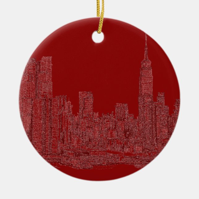 Rött grafiskt för NYC Julgransprydnad Keramik (Framsidan)