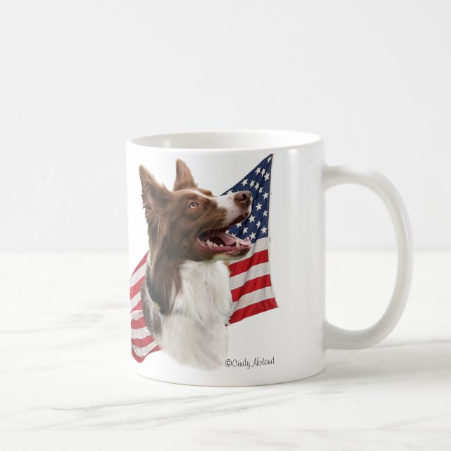 Rött gränsColliehuvud och flagga Kaffemugg (Höger)
