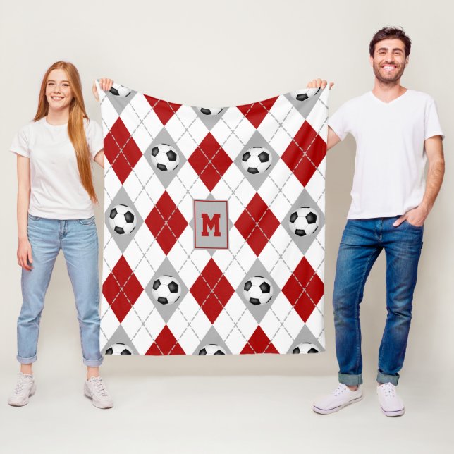rött grått-fotbollslag färg argyle fleece filt (På plats)