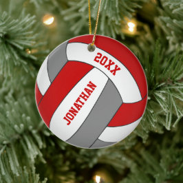 rött grått-idrottslag färg-pojkar volleyball julgransprydnad keramik