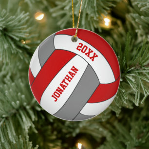 rött grått-idrottslag färg-pojkar volleyball julgransprydnad keramik