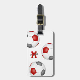 rött grått, vitt fotbollslag, monogrammat bagagebricka