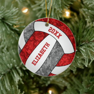 rött grått, vitt volleyball-lag färg giglistigt julgransprydnad keramik