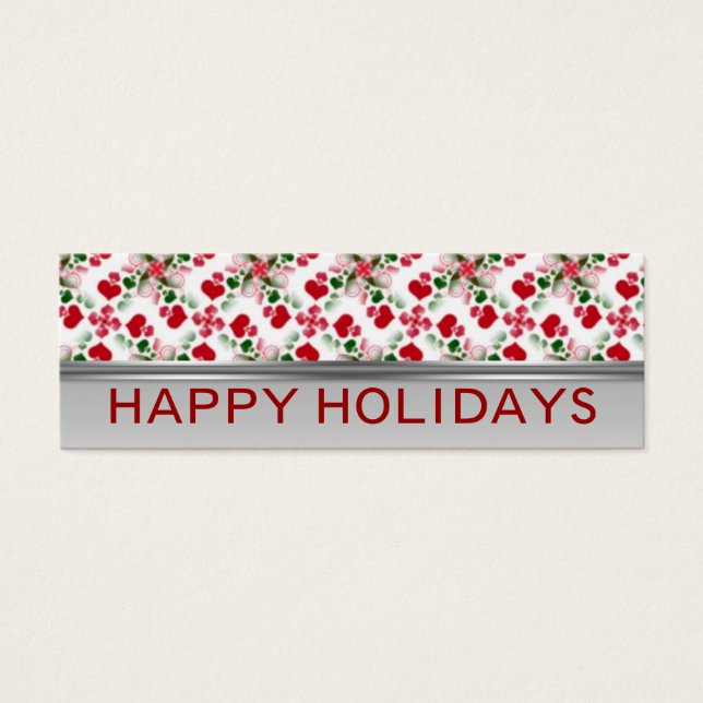 Rött + Grönt Hjärtar julkort | Mini Storlek Litet Visitkort (Framsidan)